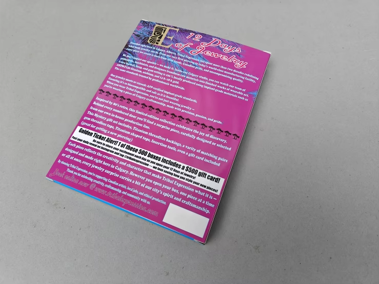 Back of the 12 Days of Jewelry box showing printed product information
