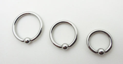 3 different sizes of our captive bead rings. 7/16, 3/8 and 5/16