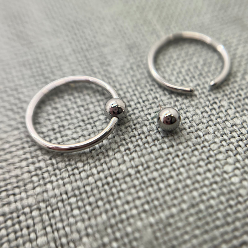 Pair, 18g Stainless Steel Captive Bead Rings. Perfect polish. Clearance Tribal Expression Jewelry