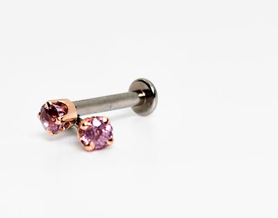 Pink sapphire jewelry ends in rose gold with a flat-back post