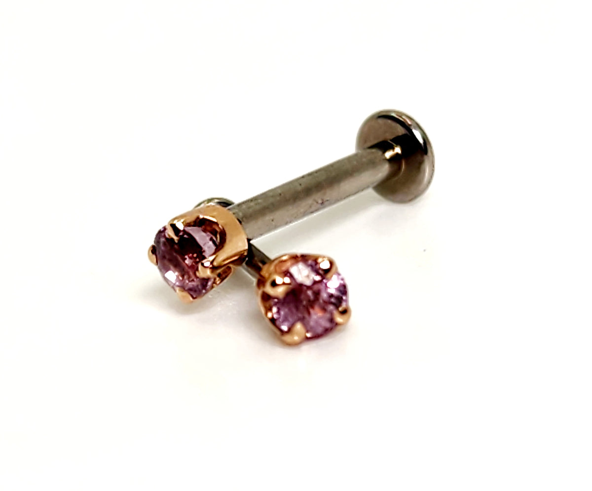 Pink sapphire jewelry ends in rose gold with a flat-back post