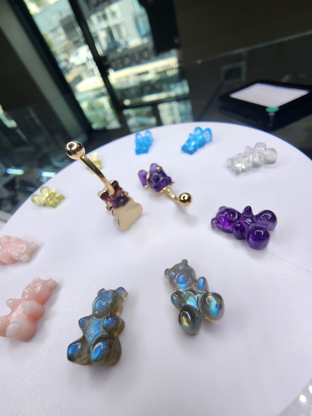Colourful gummy bear gemstone navel jewelry and loose bear-shaped ends