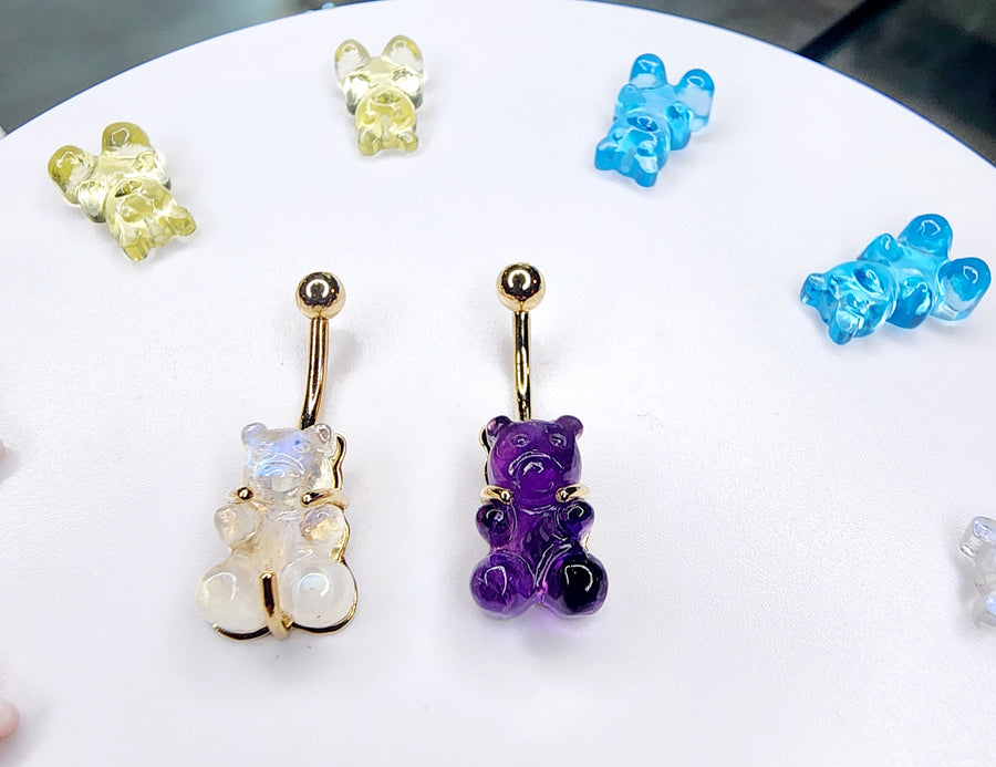 Colourful gummy bear gemstone navel jewelry and loose bear-shaped ends
