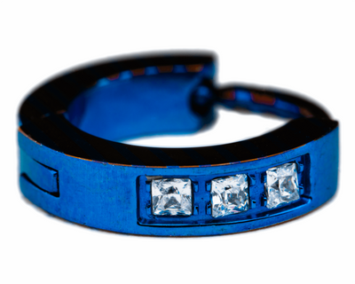 Blue titanium clicker with three square clear gemstones