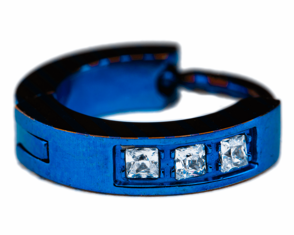 Blue titanium clicker with three square clear gemstones