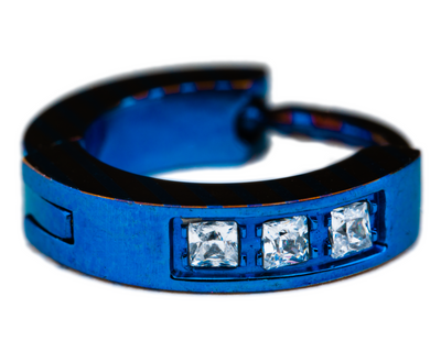 Blue titanium clicker with three square clear gemstones