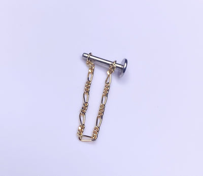 Gold curation chain looped between jewelry ends on a post
