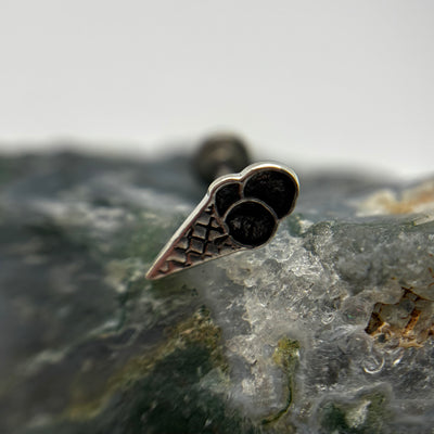 Silver three-scoop ice cream cone jewelry end on a flat-back post