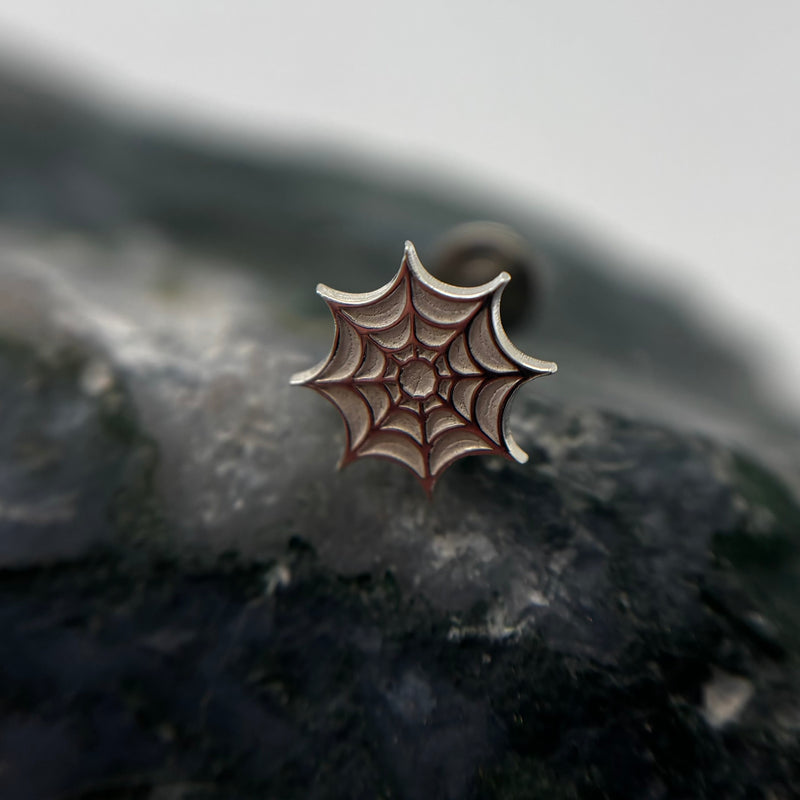 Limited Edition Silver Spiderweb Threadless piece - for healed piercings-1