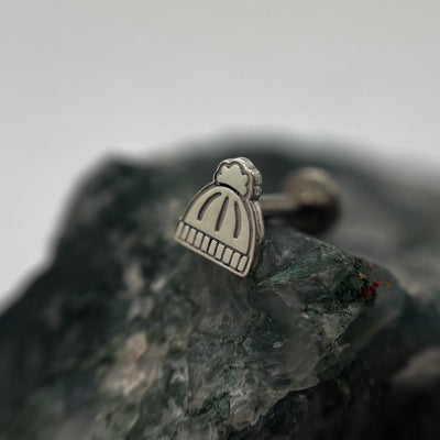Silver knit beanie-shaped jewelry end on a flat-back post