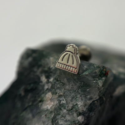 Silver knit beanie-shaped jewelry end on a flat-back post