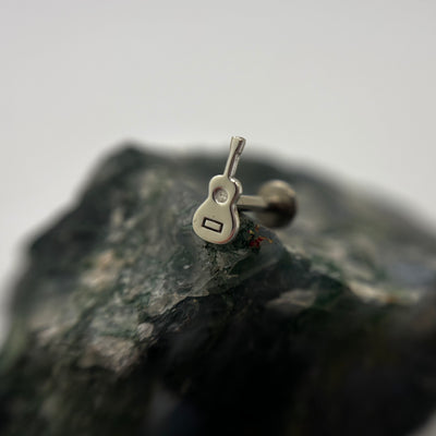 Silver guitar-shaped jewelry end on a flat-back post
