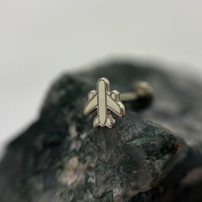 Silver airplane-shaped jewelry end on a flat-back post