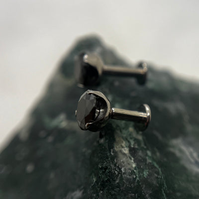 Black cubic zirconia titanium ends on flat-back posts
