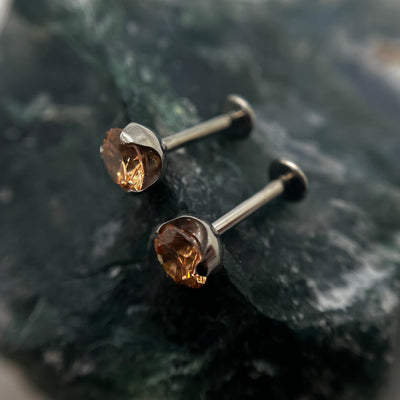 Champagne cubic zirconia titanium ends on flat-back posts