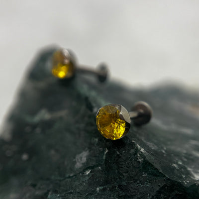 Golden yellow cubic zirconia titanium ends on flat-back posts