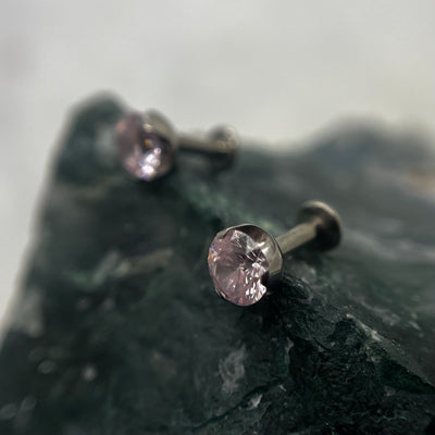 Pale pink cubic zirconia titanium ends on flat-back posts