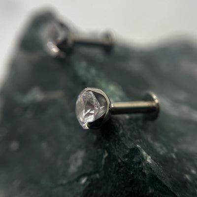 Clear cubic zirconia titanium ends on flat-back posts