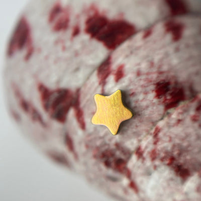 Gold-toned titanium star-shaped jewelry end on patterned fabric