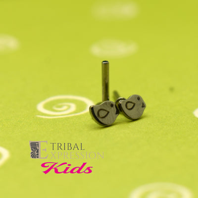 Duck-shaped titanium jewelry ends beside a flat-back post