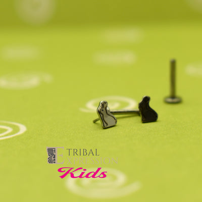 Rabbit-shaped titanium jewelry ends beside a flat-back post