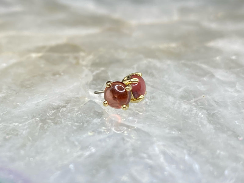 14kt Yellow Gold Prong Set Garnet Cabochon Threadless Stud-4