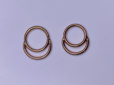 Yellow and rose gold stacked seam rings