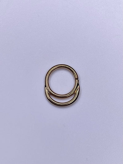 Yellow gold stacked seam ring with two parallel hoops