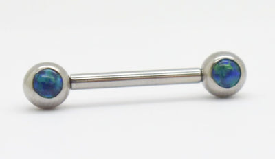Titanium front-facing barbell with blue synthetic opal ends