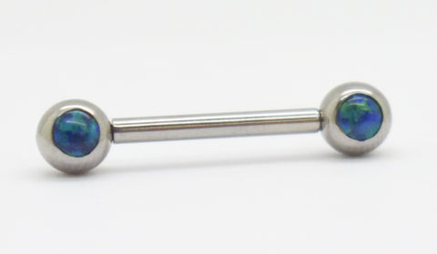 titanium threadless barbells with synthetic black/green opals