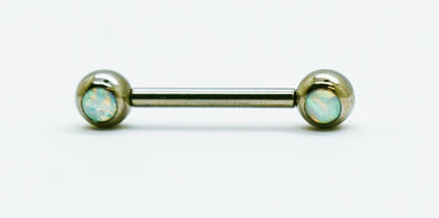 Titanium front-facing barbell with green synthetic opal ends