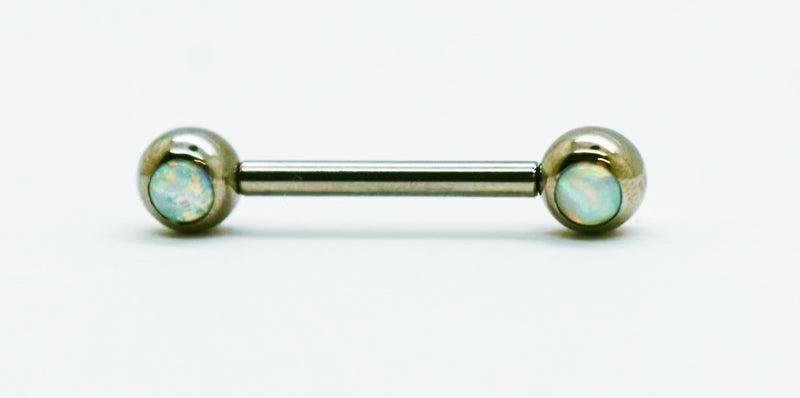 titanium threadless barbells with white synthetic opals