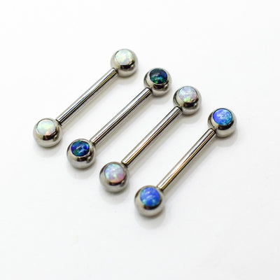 Titanium front-facing barbells with assorted synthetic opal colours