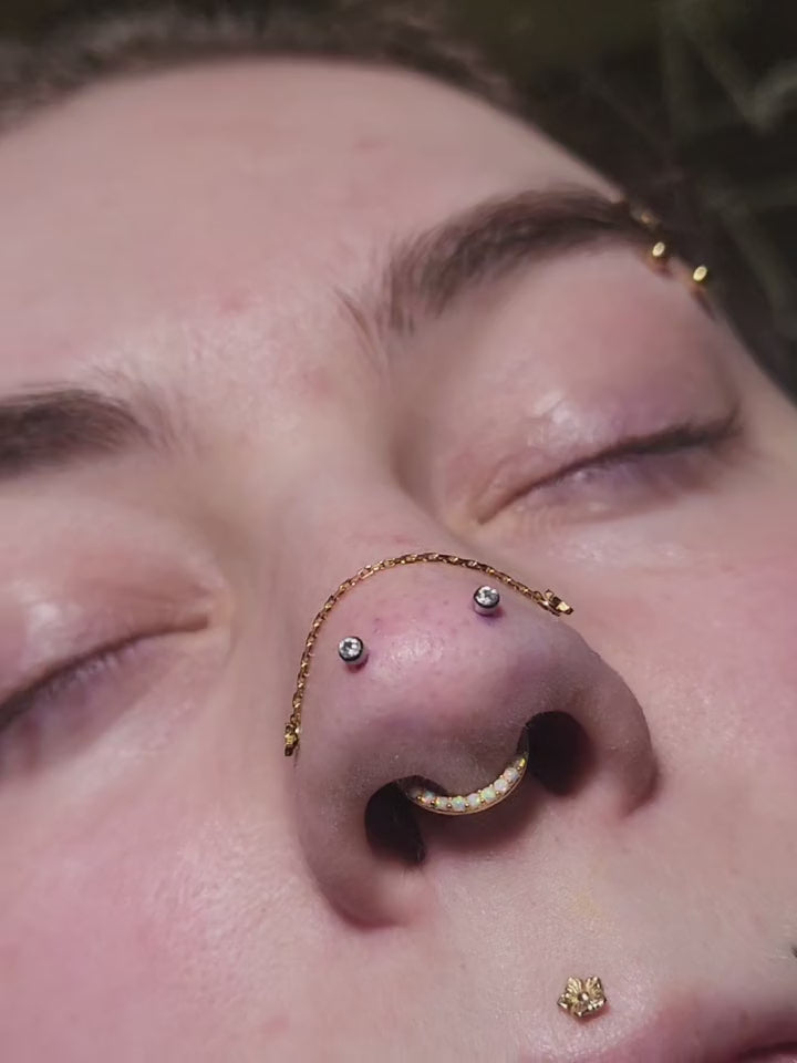 Coordinated nose-chain, nostril, septum and lip jewelry