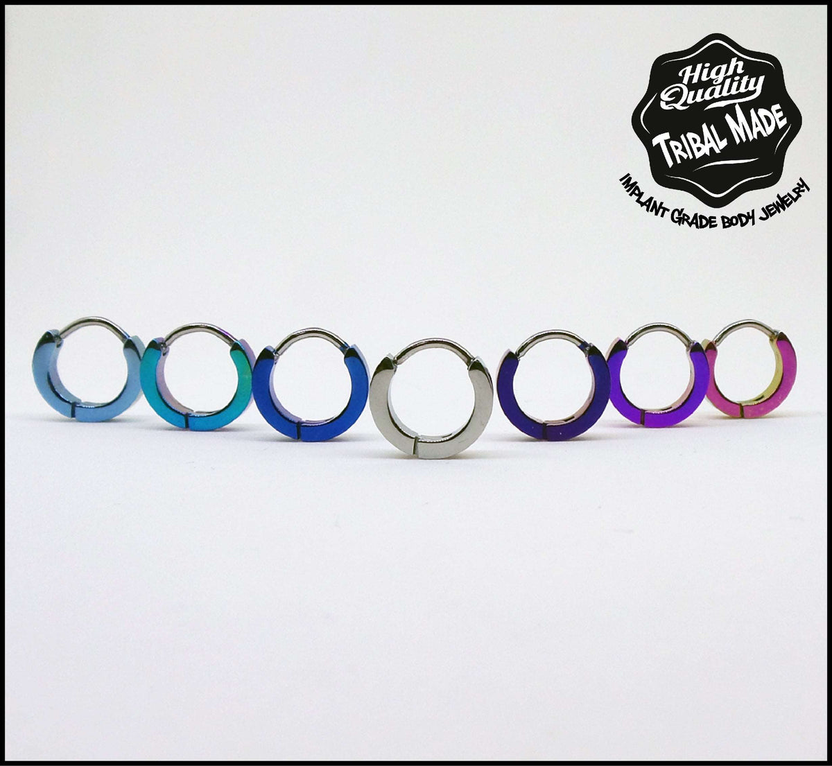 Titanium clicker rings in a row of anodized colours