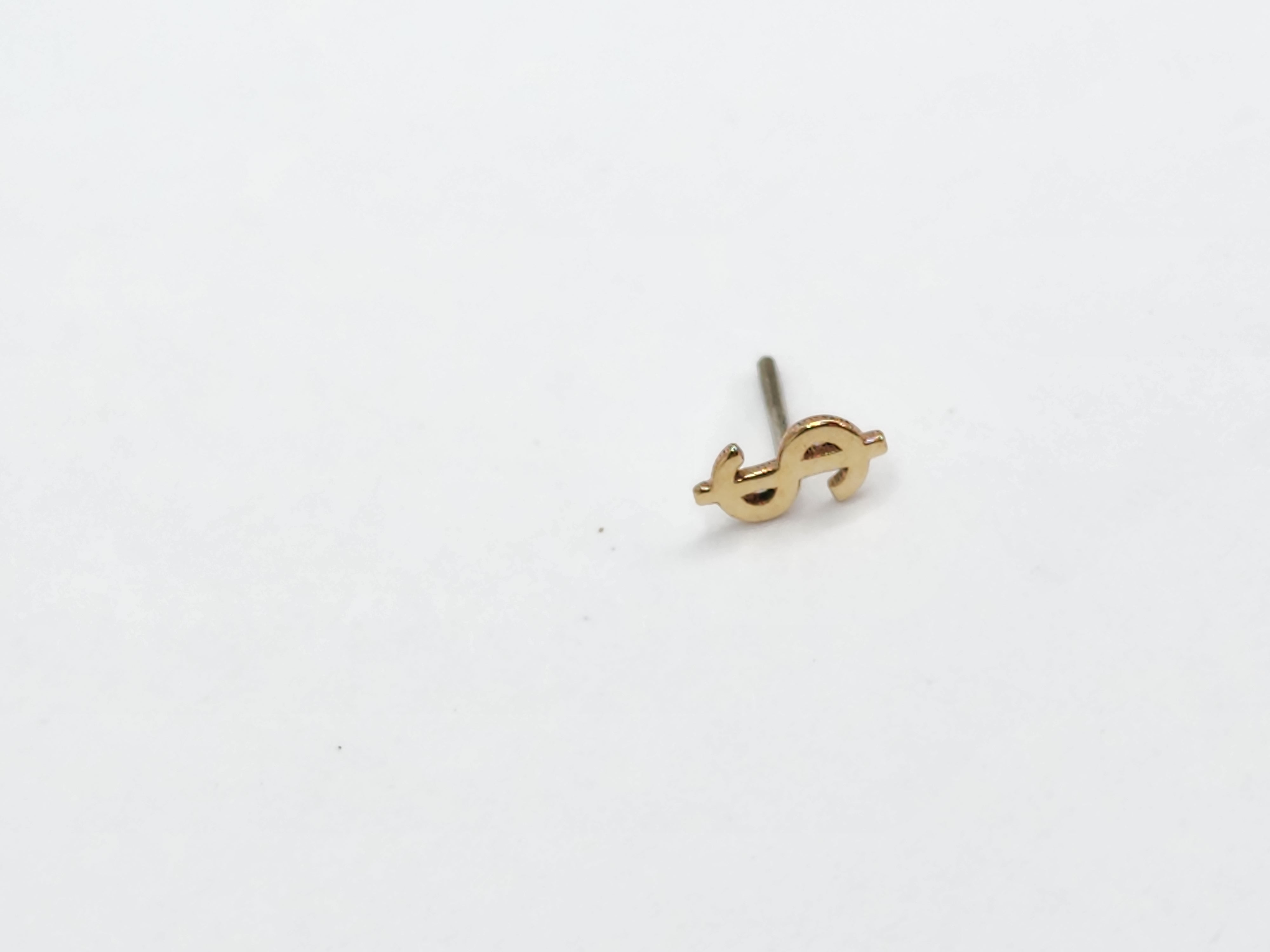 Solid 14kt Yellow Gold threadless tops. Dollar sign shapes